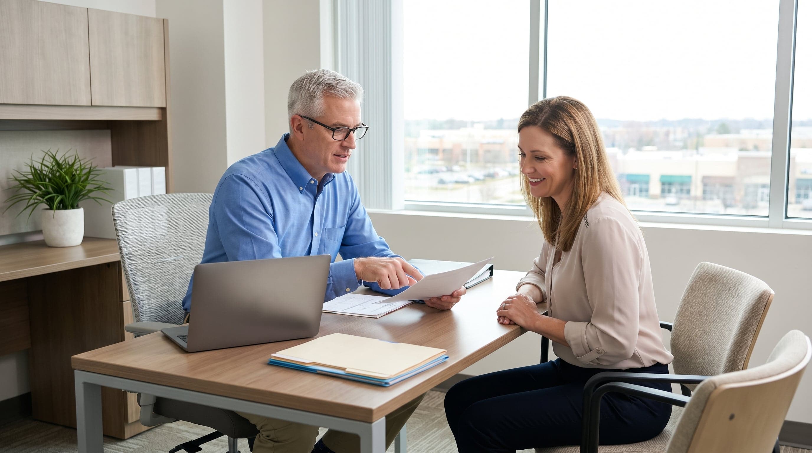 Accountant reviewing documents with a client