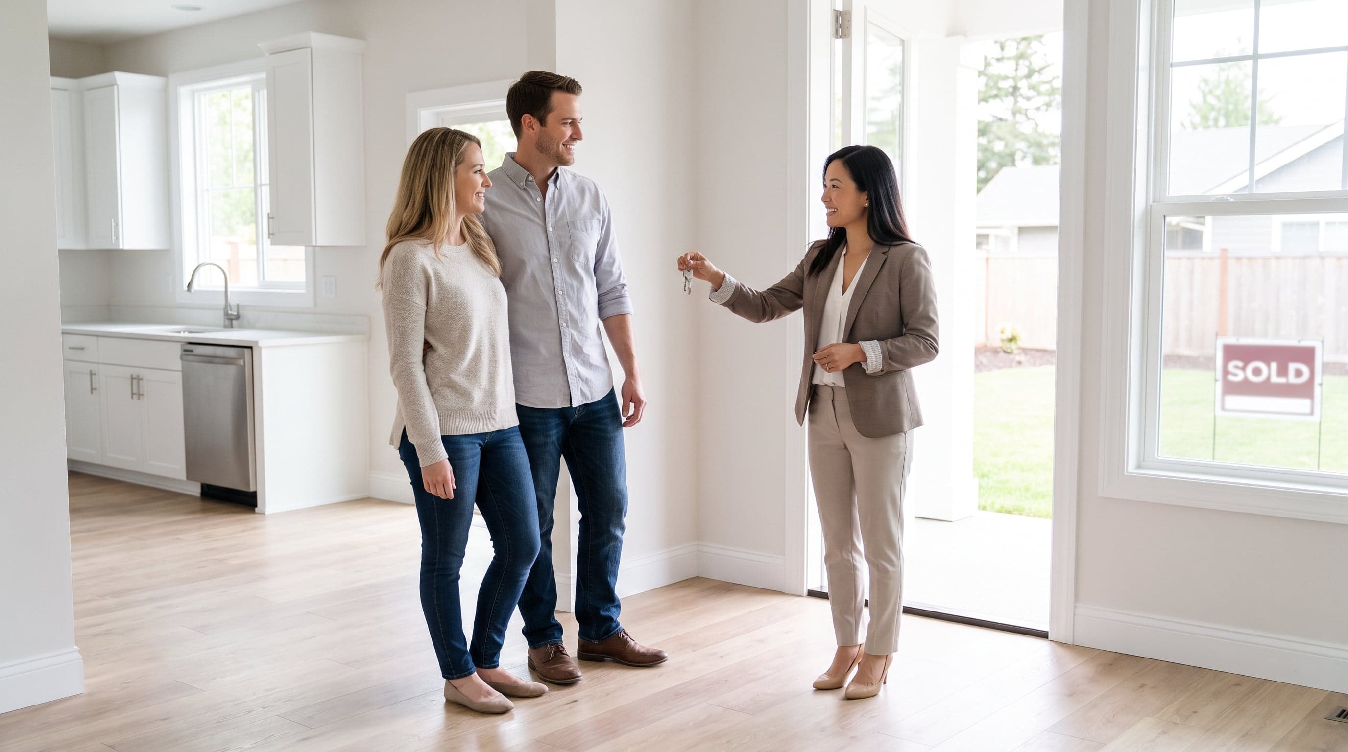 Real estate agent showing a house to a couple